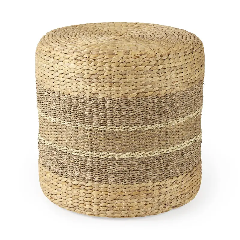 Maya Striped Brown Seagrass Round Floor Pouf 1