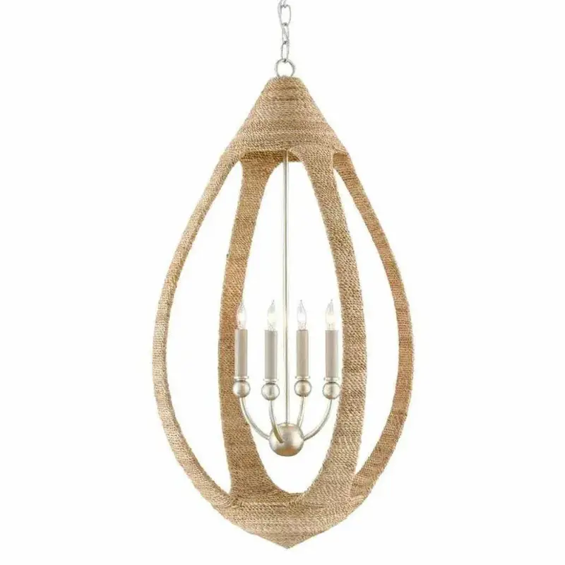 Menorca Chandelier Combining Silver Leaf Wood And Natural Abaca Rope 1