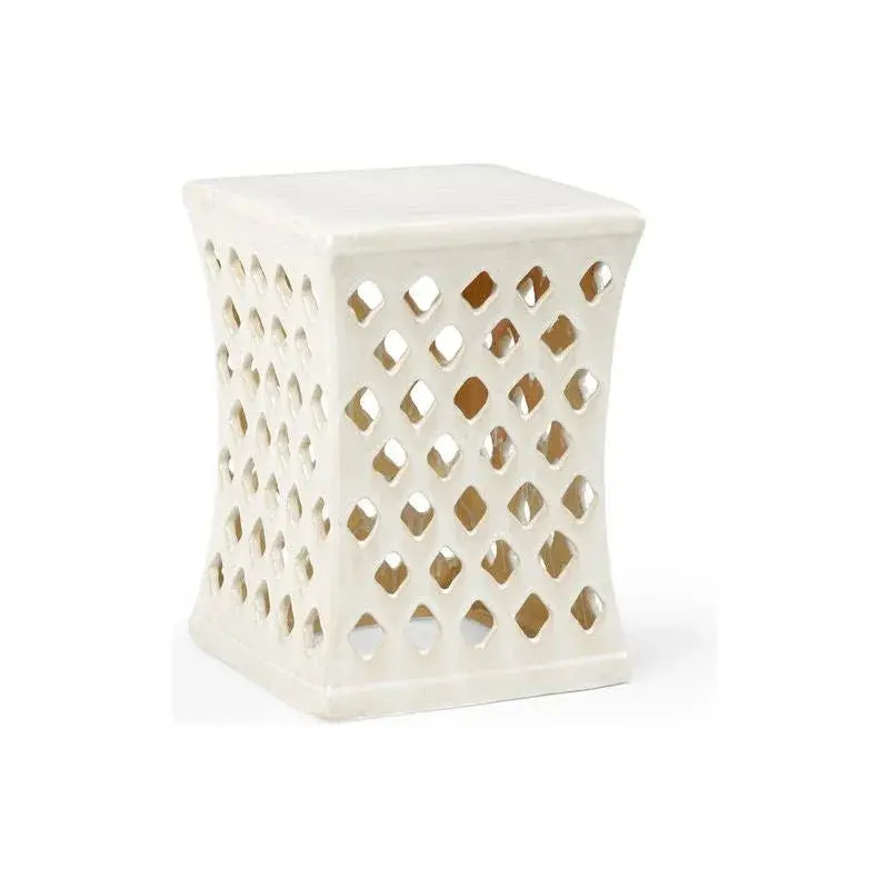 Merideth Ceramic Garden Stool With Smooth White Glaze Finish 1