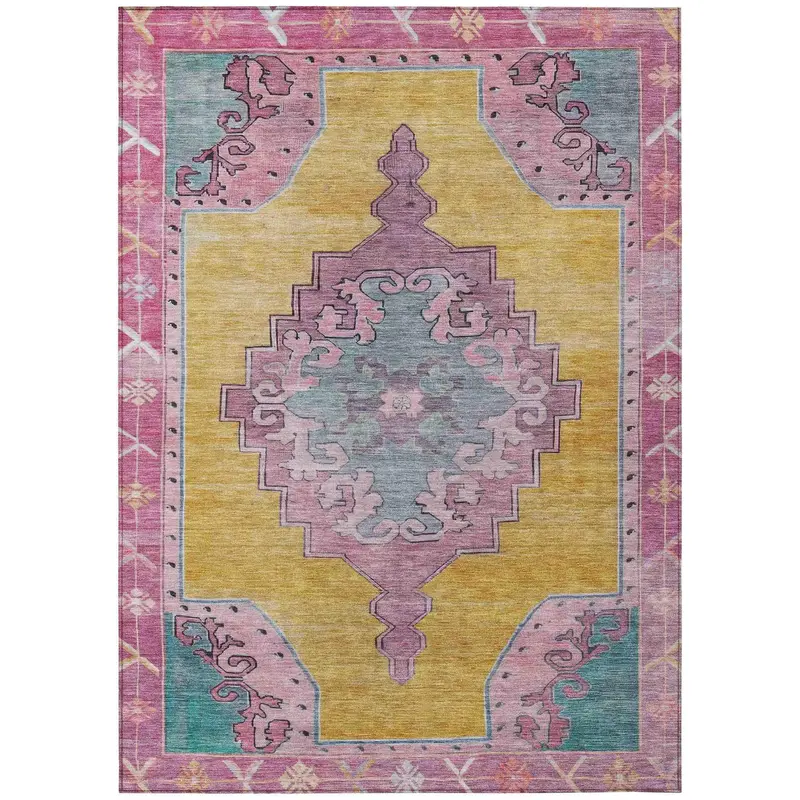 Metallic Gold Washable Indoor/Outdoor Area Rug By Haelion 1