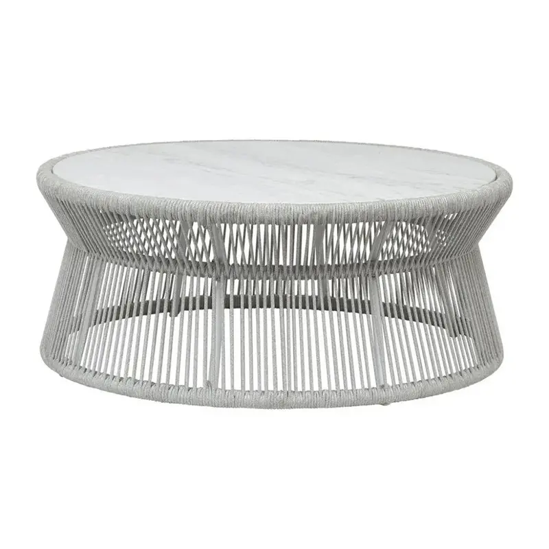 Miami Rope-Accented Marble Outdoor Coffee Table 1
