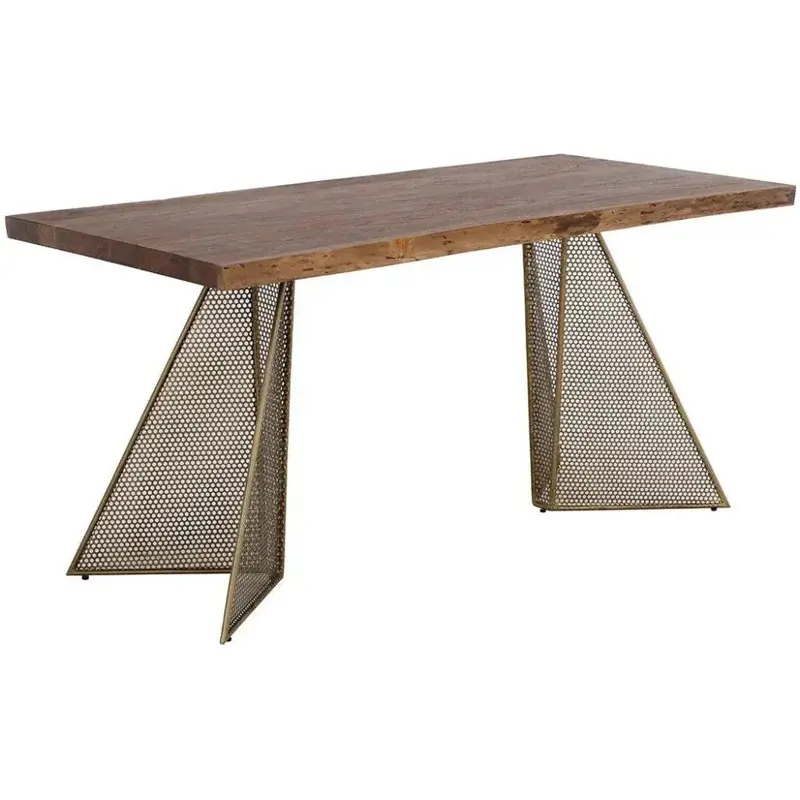 Mickey Solid Wood Desk With Brass-Finished Legs By Sunpan 1