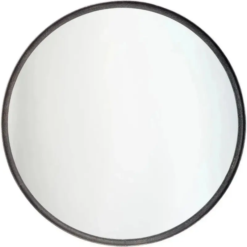 Mid-Century Round Wall Mirror In Refined Black Iron 1