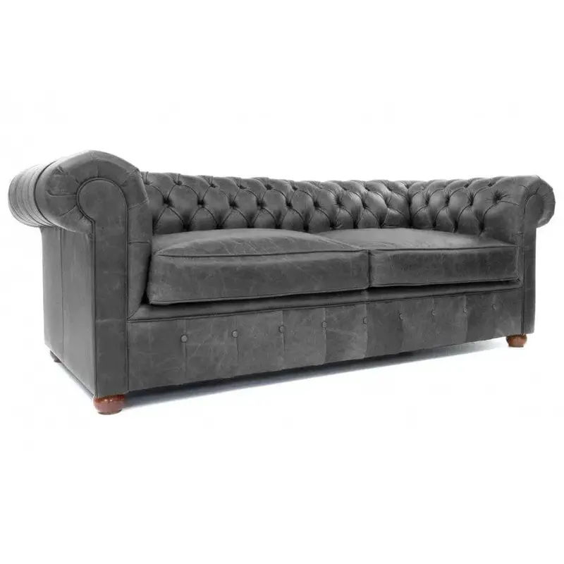 Miller Grey Handcrafted Chesterfield Leather Sofa – Custom-Made 1