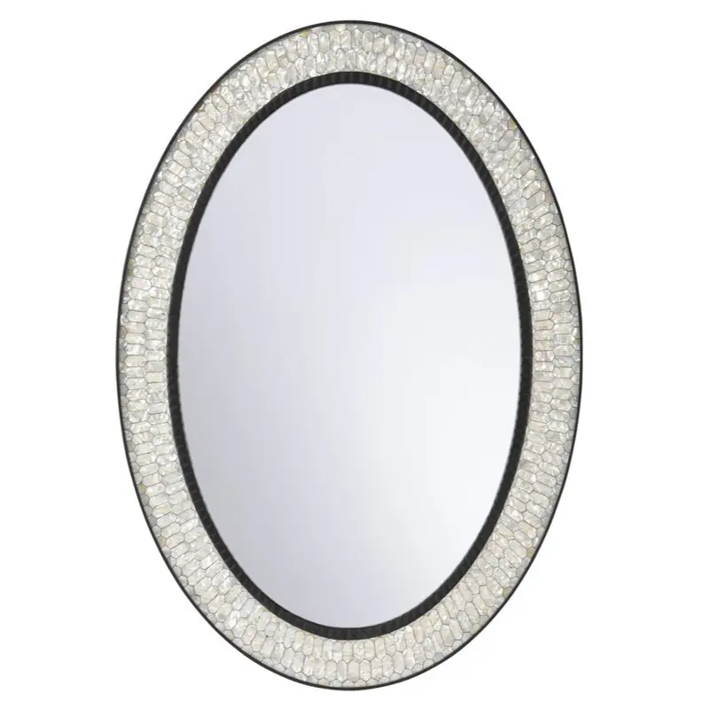Mother-Of-Pearl Oval Wall Mirror – Lustrous Natural Shell Framing 1