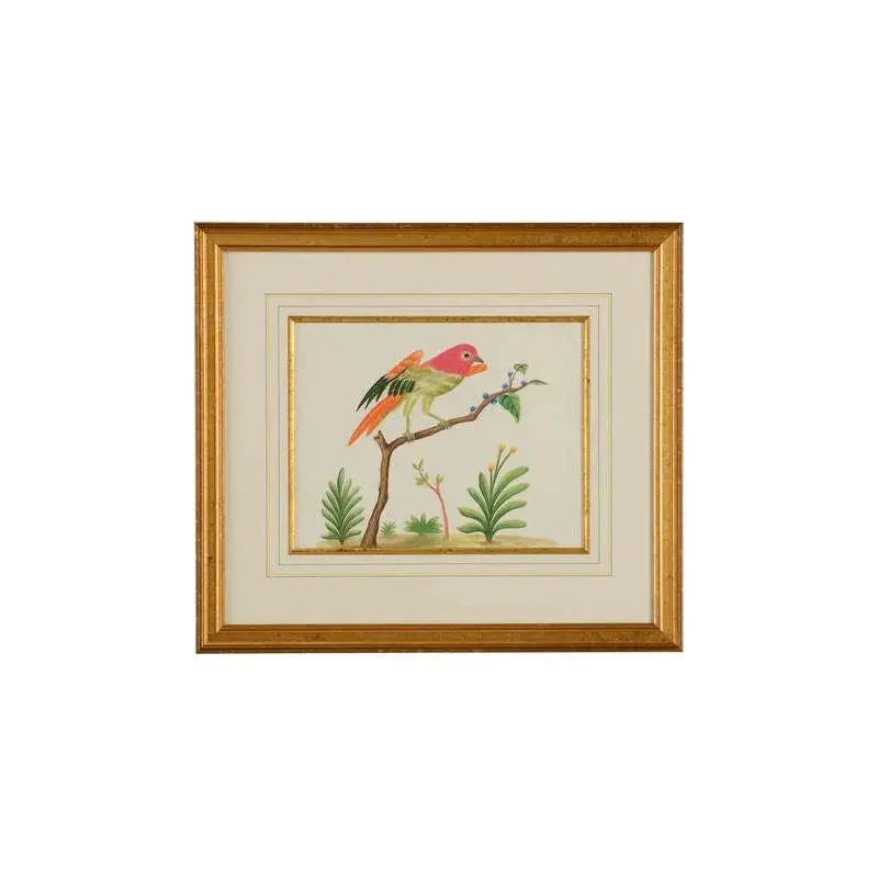 Multicolor Songbird Watercolor Print In Gold Frame 1