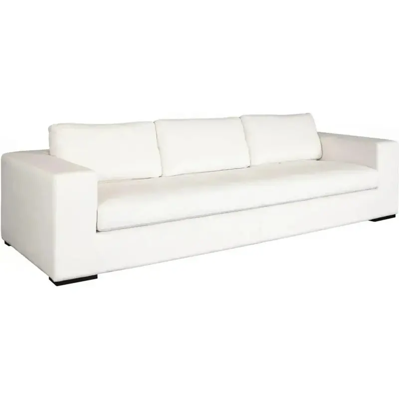 Muse Mist White Sofa With Four Black Accent Pillows – Stylish Fabric Ensemble 1
