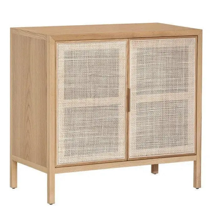 Natural Rattan-Effect Freestanding Cabinet With Slatted Doors 1