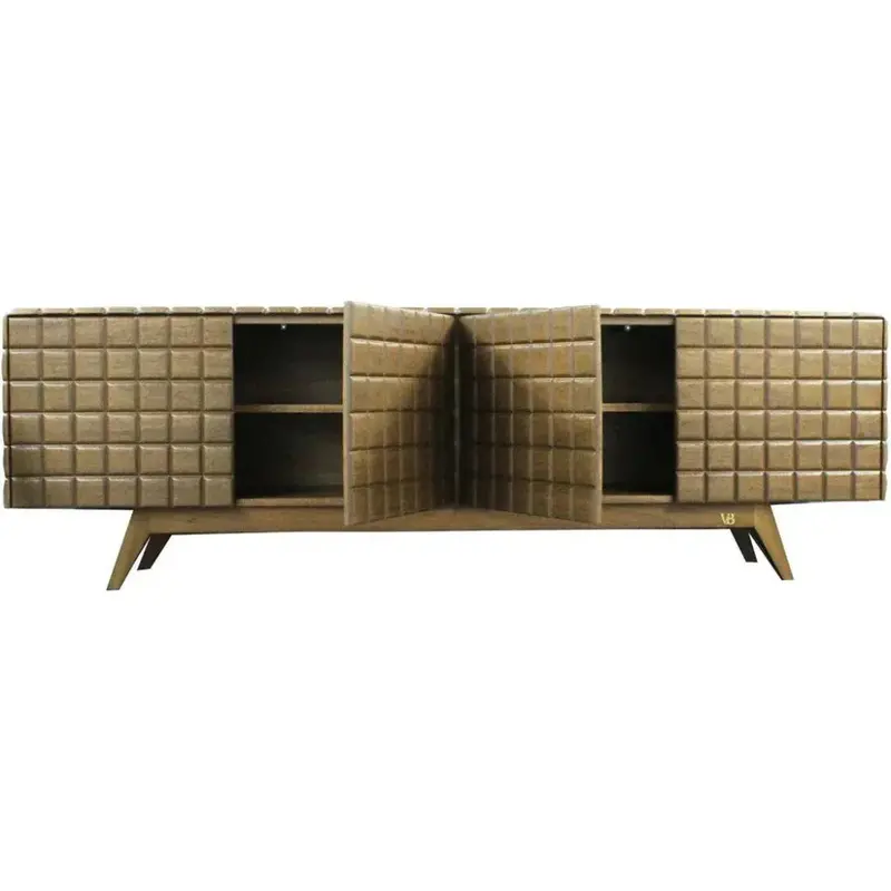 Natural-Tone Hand-Square Credenza For Entryway Or Living Room 1