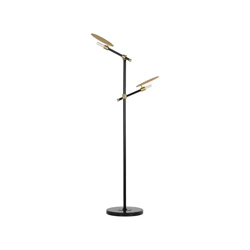 Neela Adjustable Floor Lamp With Black Finish, Brass Details, And Marble Base 1