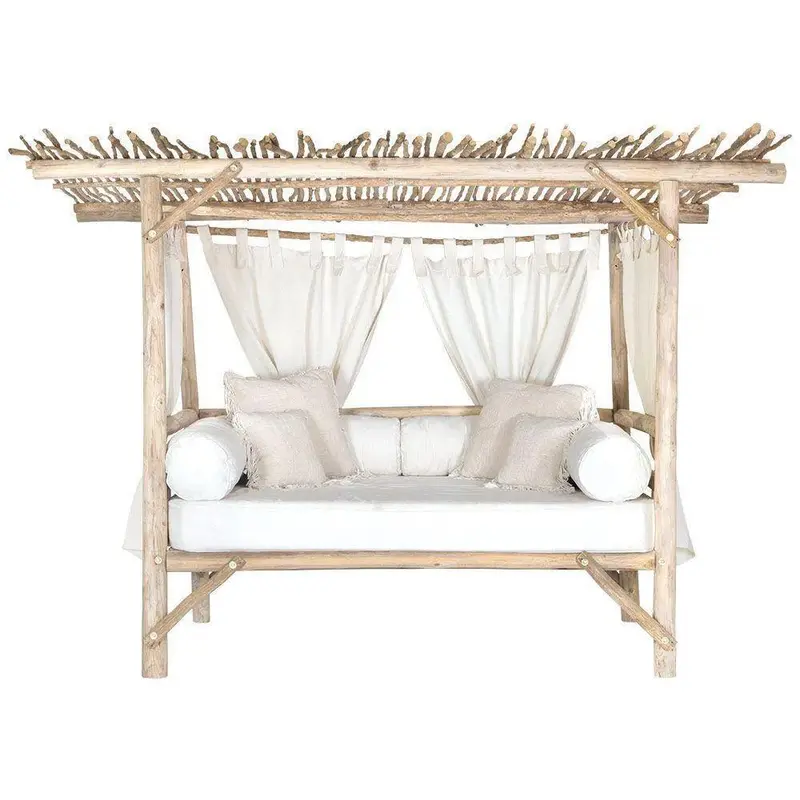 Nikki Teak Outdoor Daybed – Rustic Lounging Platform With Cushion Support 1