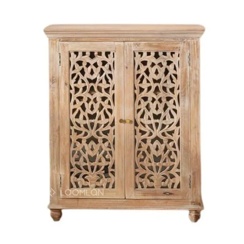 Norella Coastal-Style Tall Bar Cabinet With Carved Doors 1