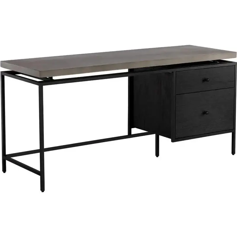 Norwood Industrial Desk With Black Metal Frame And Concrete Top 1