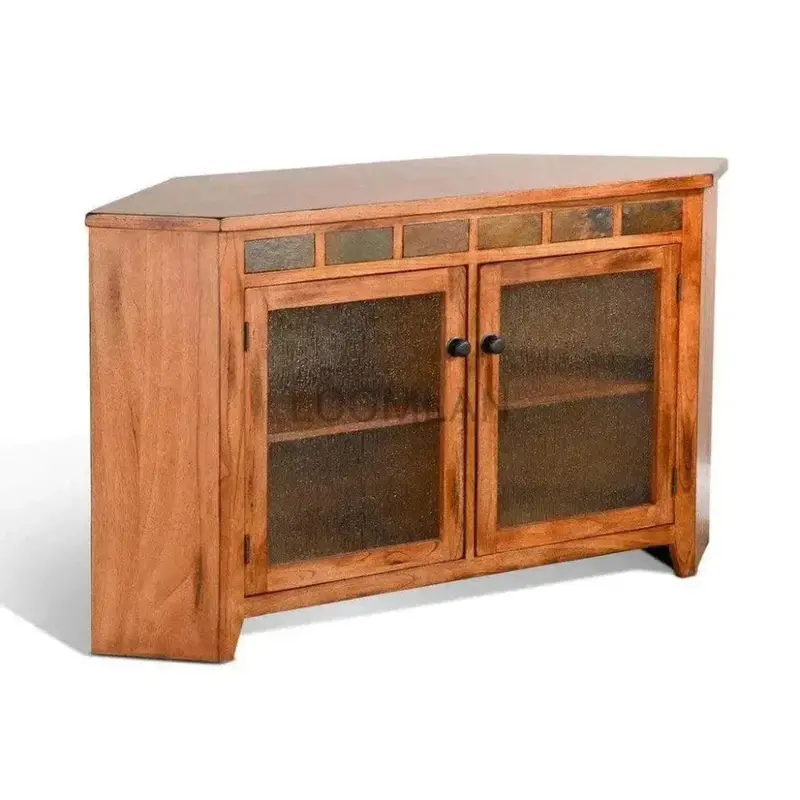 Oak Corner Tv Stand With Tempered Glass Doors 1