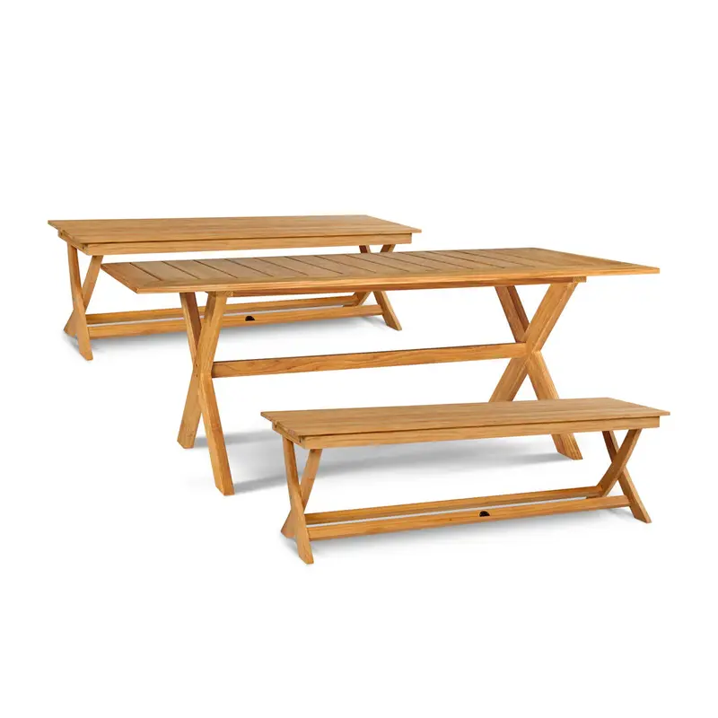 Oakville 3-Piece Rectangular Picnic-Style Outdoor Dining Set – Teak Build 1