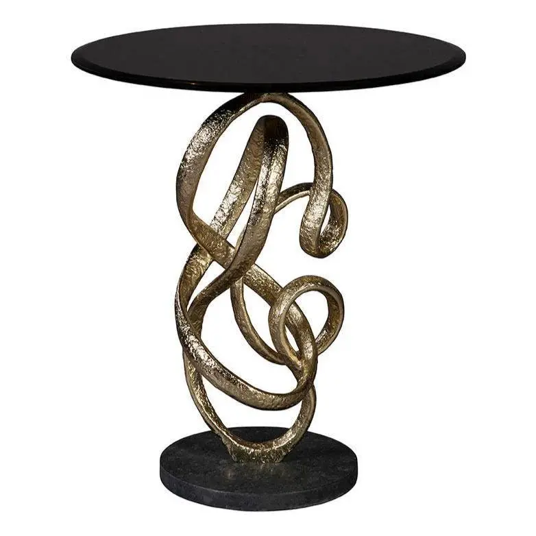 O'Conner Round End Table With Dark Granite Top And Metallic Accents 1