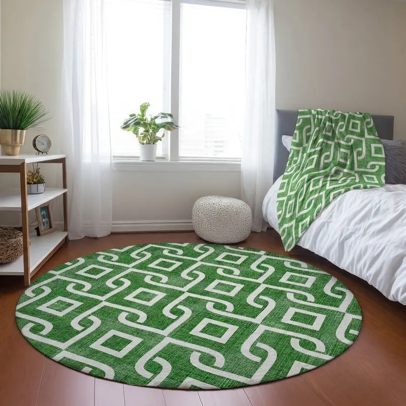Offset Stripes Emerald Indoor-Outdoor Rug Set With Throw 1