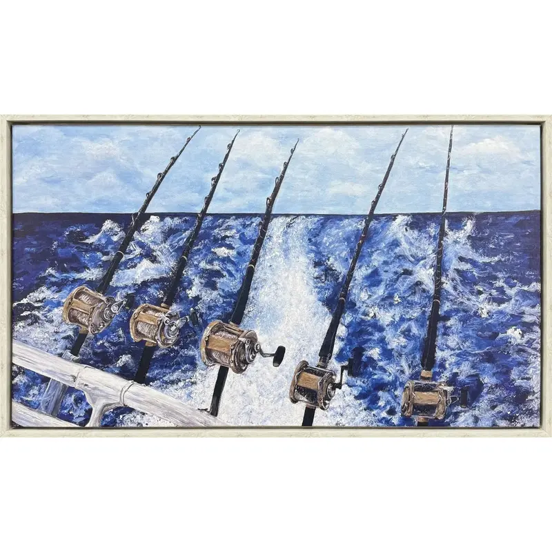 Offshore Reeling – Nautical Blue Canvas Art Print 1
