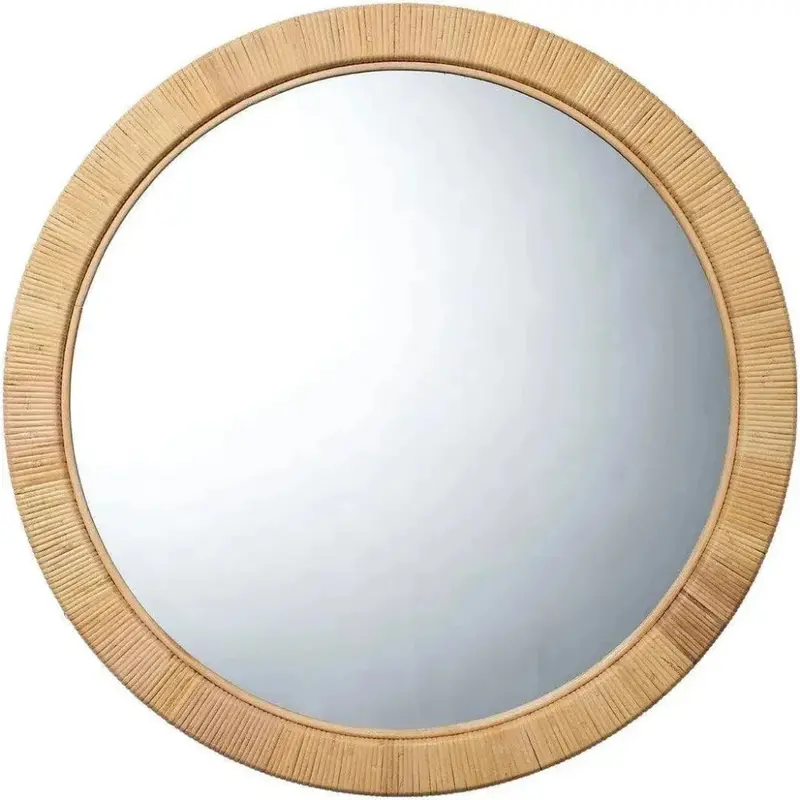 Ohana Wall Mirror Featuring Organic Rattan Frame For Cottage Beach Style 1
