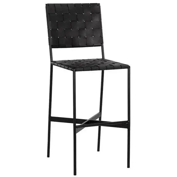 Omari Leather Accent Barstool With Sculptural Design 1