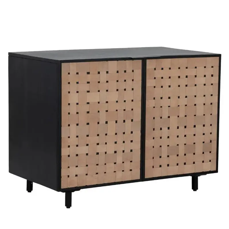 Omari Leather Accent Cabinet With Warp Detail – Two-Door Design 1
