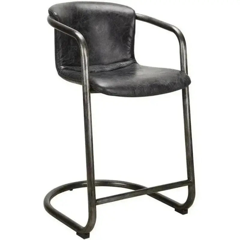 Onyx-Finished Black Leather Counter Stools (Set Of 2) 1