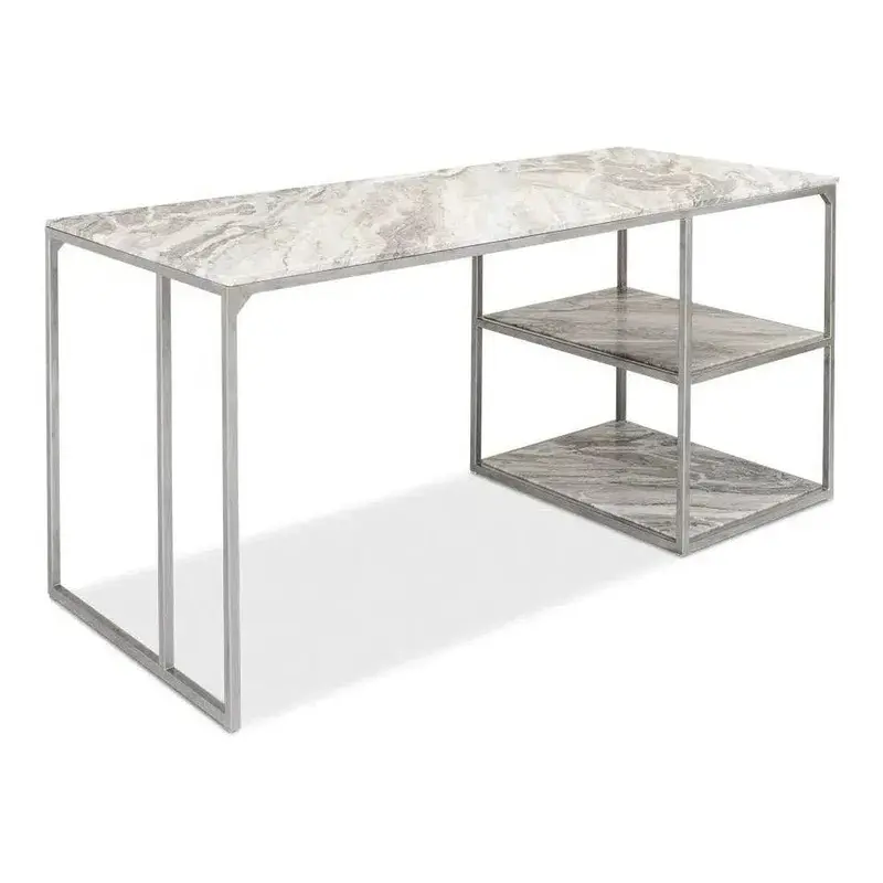 Open Shelving Desk – Marble-Top Workspace With Integrated Bookshelves 1