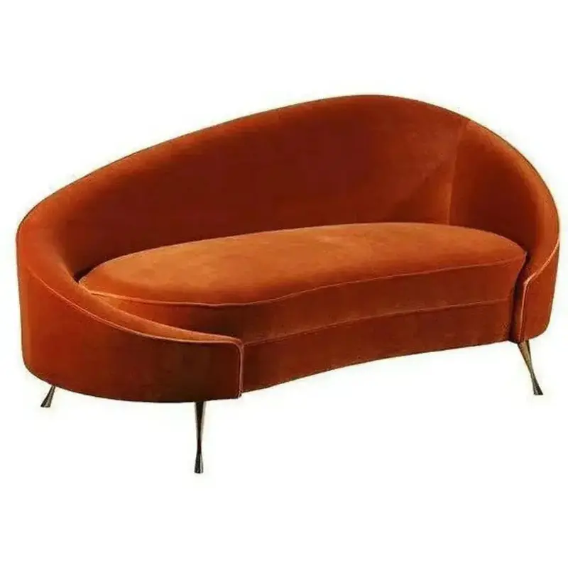 Orange Velvet Chaise Lounge – Retro-Inspired Recliner Sofa 1