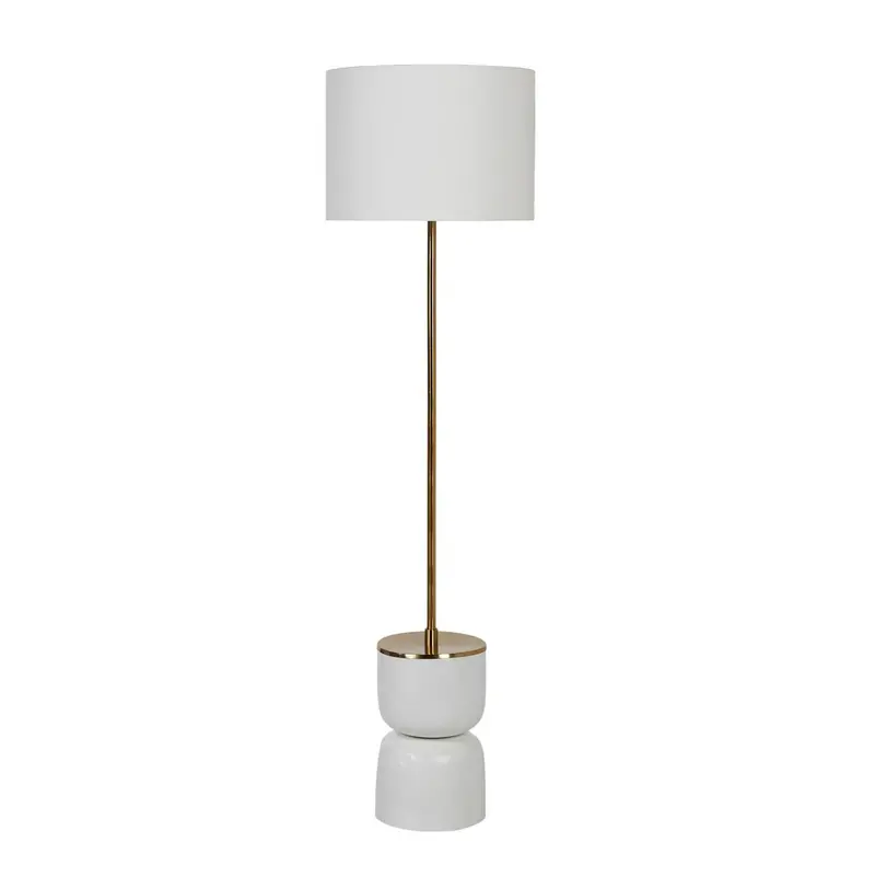 Orchid Floor Lamp With Curved Iron Base And Linen Shade 1