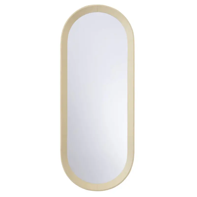 Oval Leather-Wrapped Frame Wall Mirror – Warm Textured Hanging Accent 1