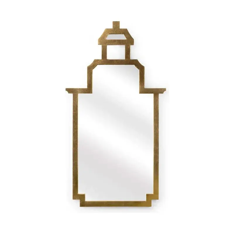 Pagoda-Style Lacquered Wood Wall Mirror 1