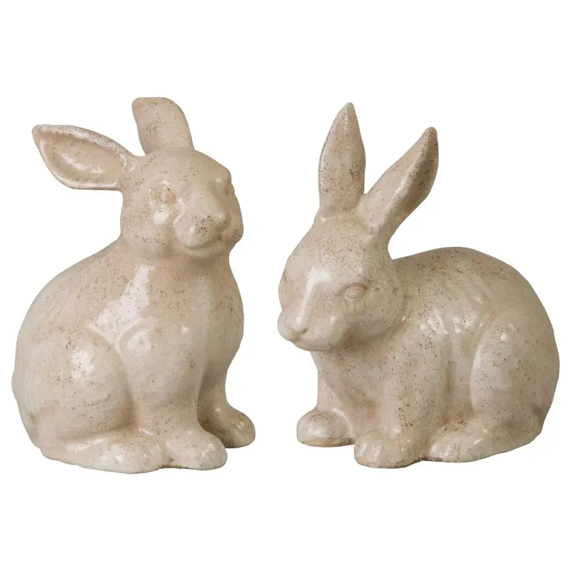 Pair Of White Rabbit Ceramic Sculptures 1