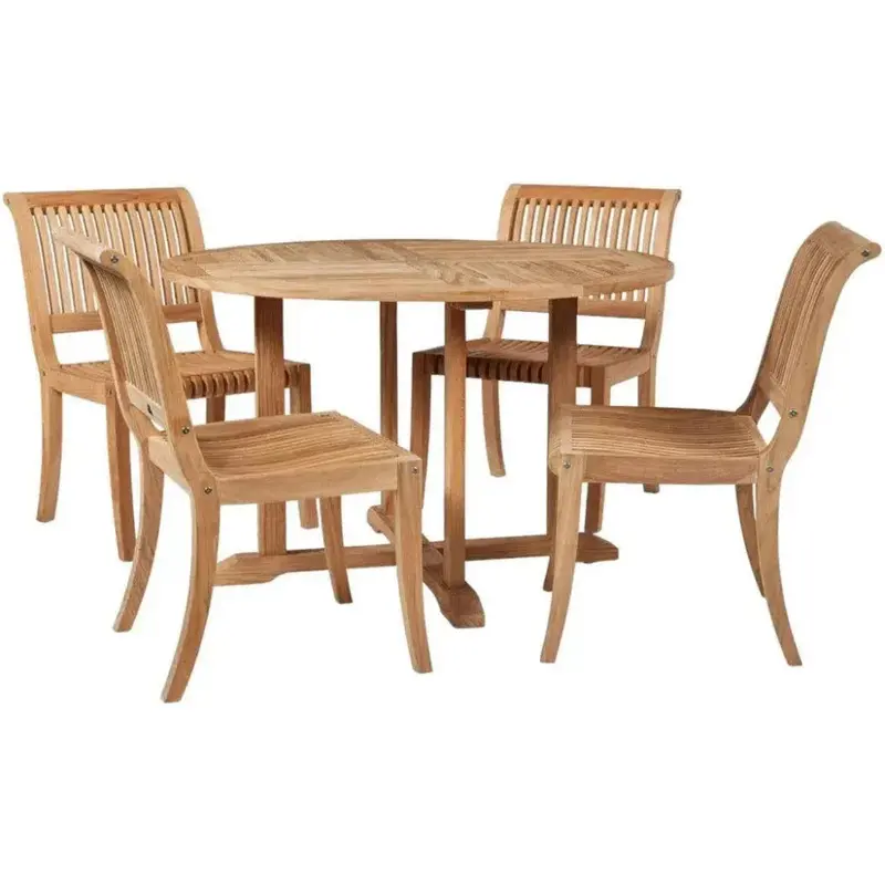 Palm 5-Piece Round Teak Dining Set – All-Season Outdoor Use 1