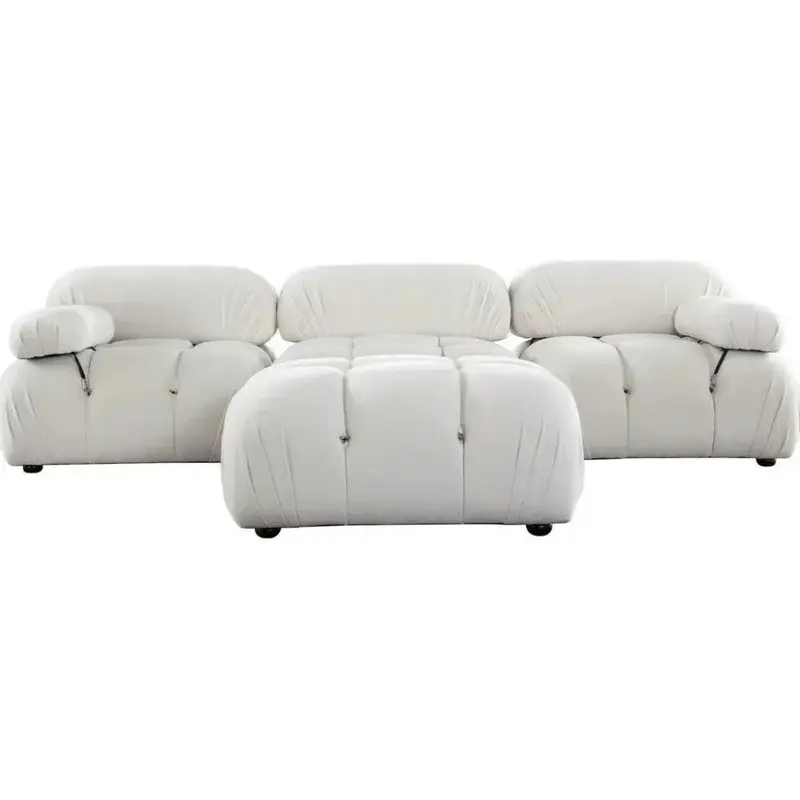 Paloma 4-Piece Reversible Chaise Sectional In Cream Velvet 1