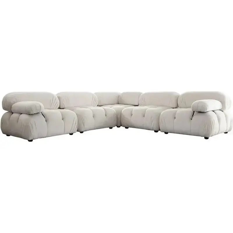 Paloma 5-Piece Light Cream Velvet Corner Sectional Sofa 1