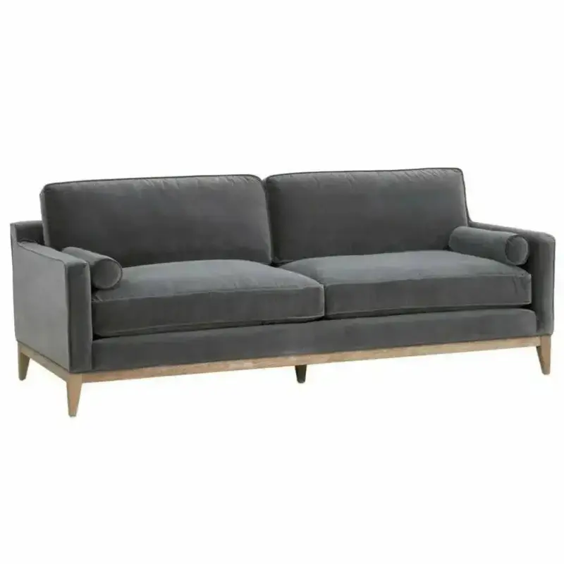 Parker Postmodern Sofa – 86-Inch Gray Velvet With Natural Oak Legs 1