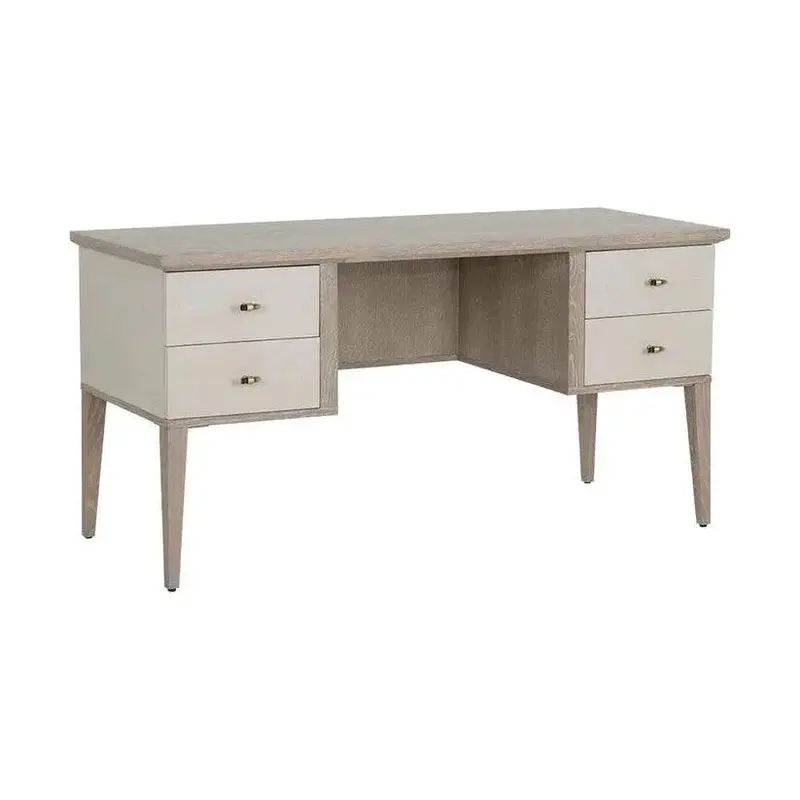 Pattinson White Cerused Wood Desk With Antique Brass Hardware 1