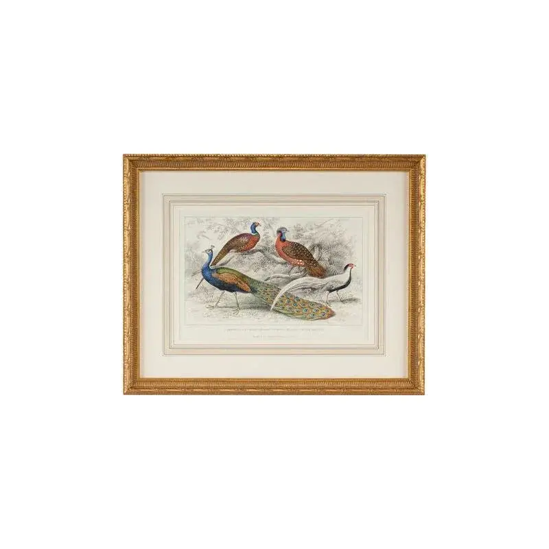 Peacock And Pheasant Ornamental Art In Gold Leaf Frame 1