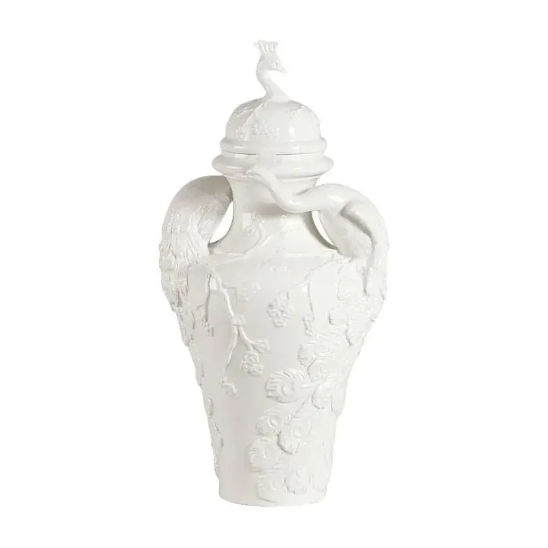 Peacock Motif Italian Ceramic Urn – Vibrant Hand Painting 1