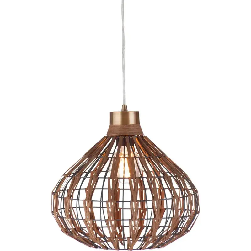 Pepper Moon Rattan & Metal Brown Pendant Lamp With Boho-Modern Flair 1