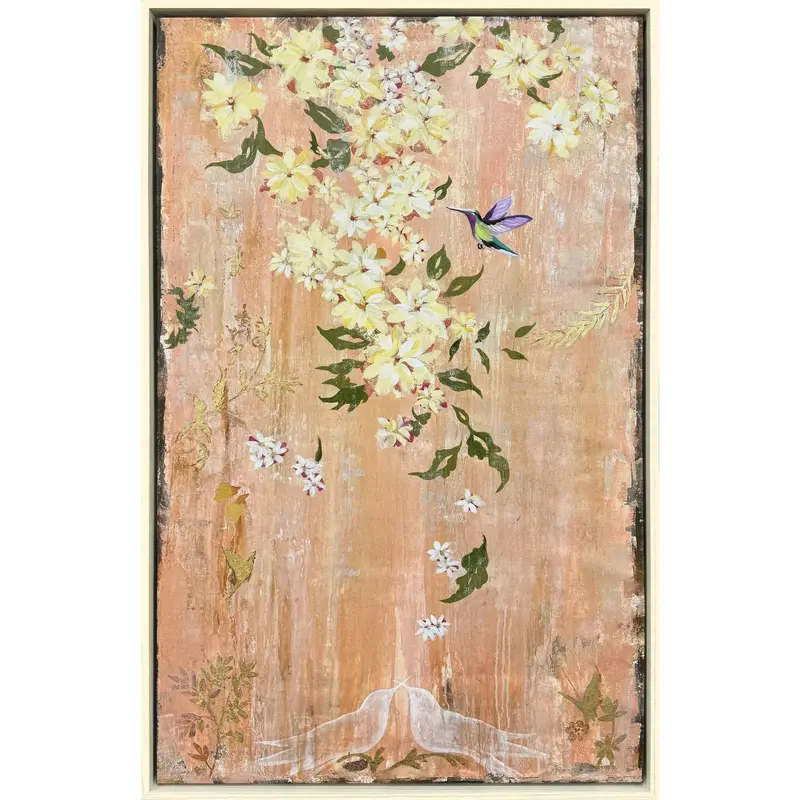Pink Love Birds Canvas Art In Wooden Frame 1