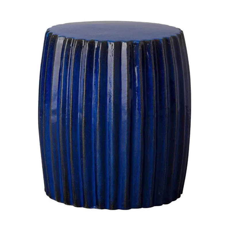 Pleated-Texture 18-Inch Ceramic Garden Stool For Outdoor Use 1