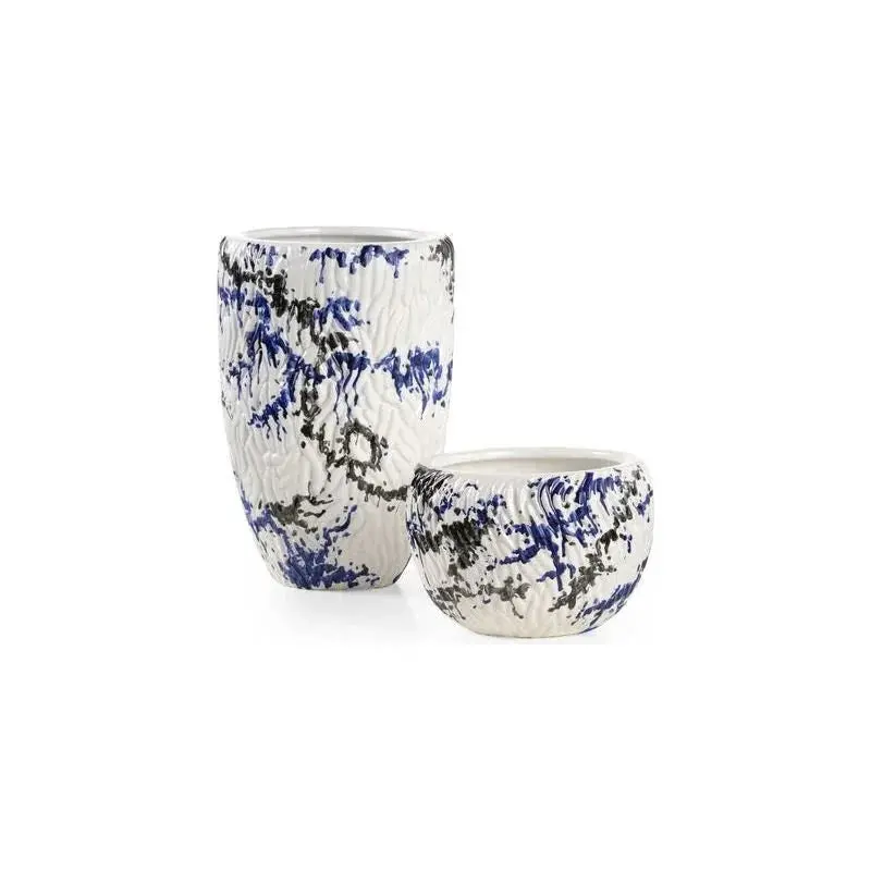 Pollock Duo: Pair Of Glossy White Ceramic Vases 1