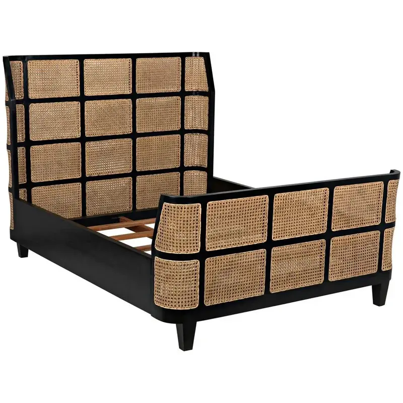Porto Hand-Rubbed Black Wooden Queen Bed 1