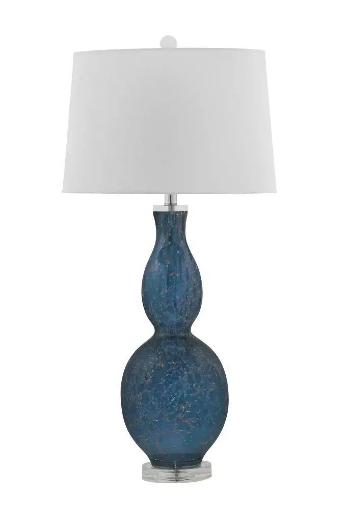 Presley Table Lamp – Art Glass Base In Swirling Amber And Smoke Tones 1