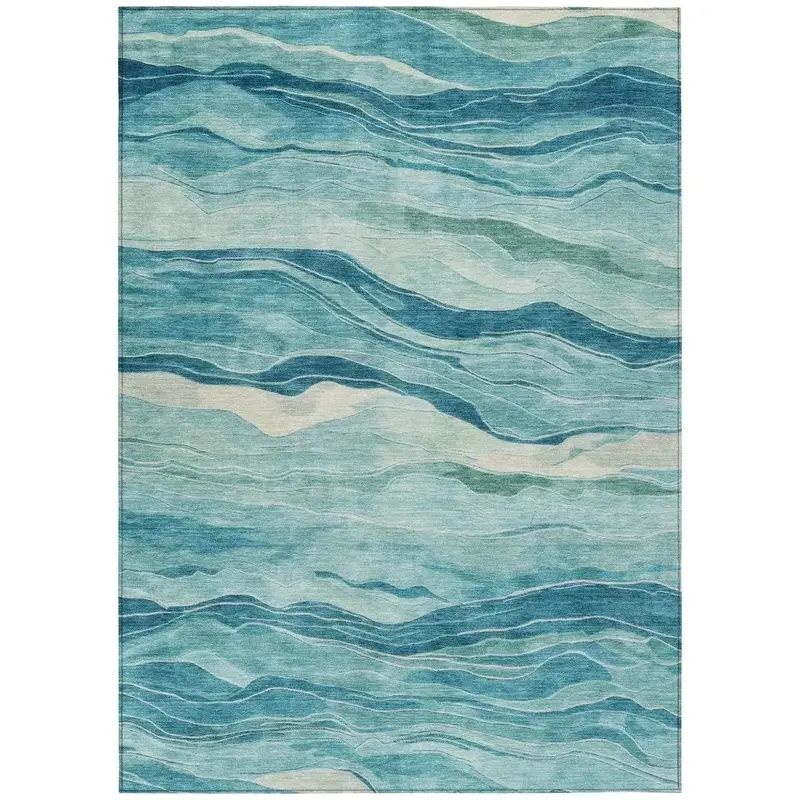 Prestina Teal Washable Area Rug – Modern Geometric Style For Patio Or Living Room 2