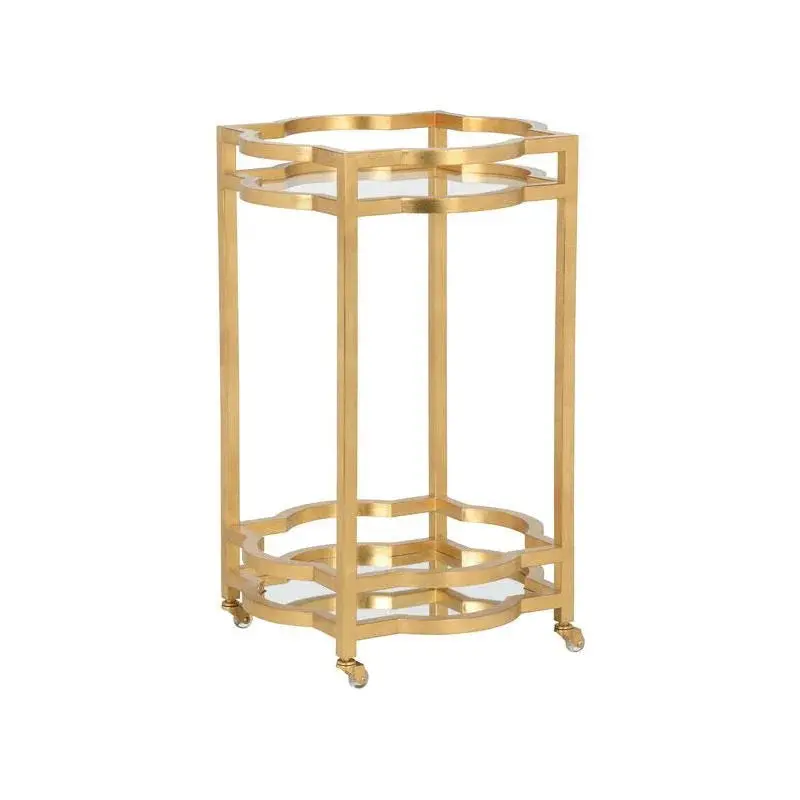 Quatrefoil Gold-Metal Bar Cart With Tiered Acrylic Shelves 1