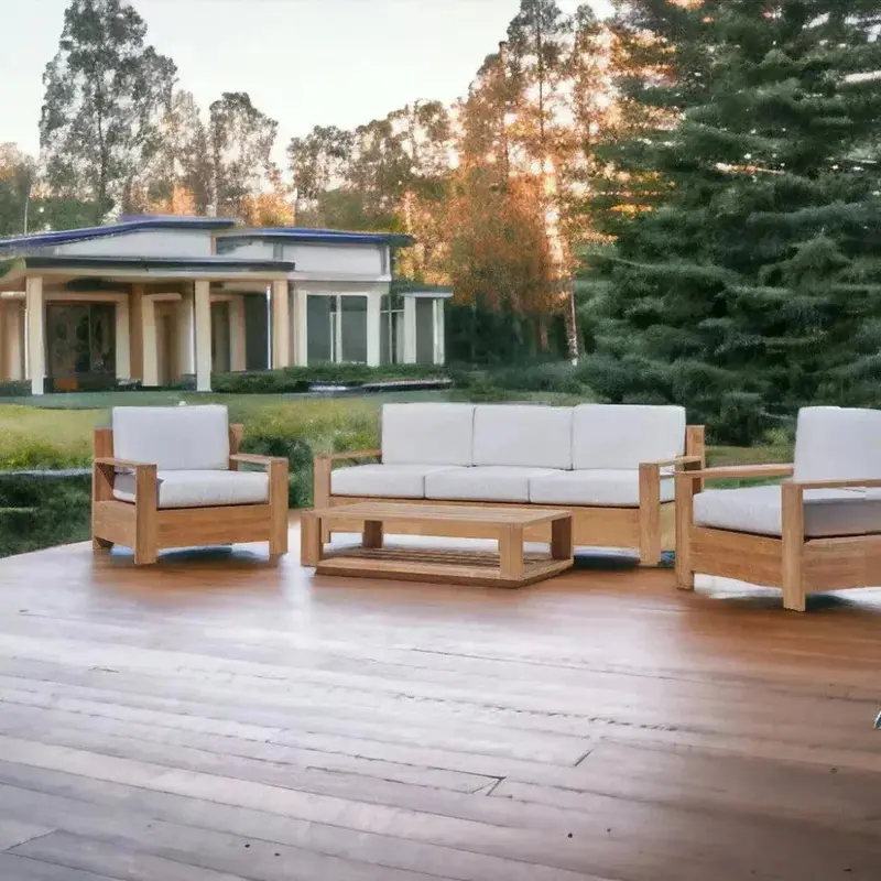 Qube 4-Piece Teak Patio Deep Seating Set With Sunbrella® Cushions 1
