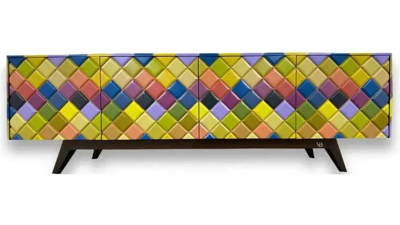 Rainbow Diamond Wood Credenza With Bright Finish 1