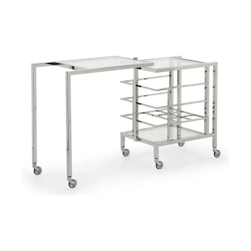 Rankin Bar Cart With Polished Nickel Frame And Glass Accents 1